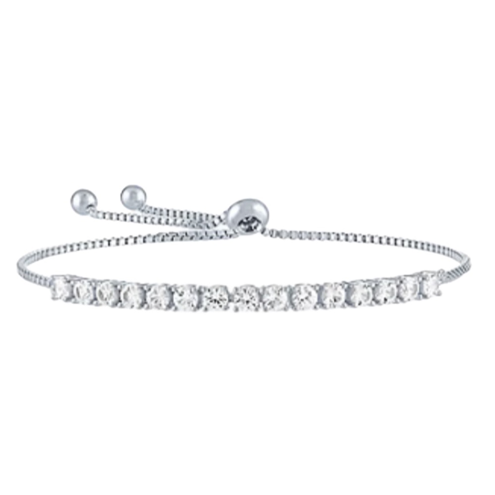 Lab Created White Sapphire Silver Bolo Bracelet
